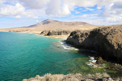 Beautiful view of caleta del congrio beach, lanzarote, spain