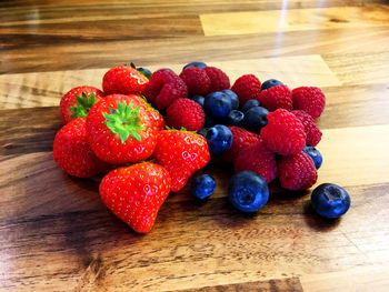 Close-up of strawberries on table