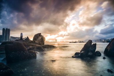 Scenic view of sea against sky during sunset