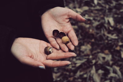 Close-up of man holding hands