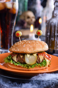 The monster burger will definitely lift your spirits and is the perfect snack for a halloween party.