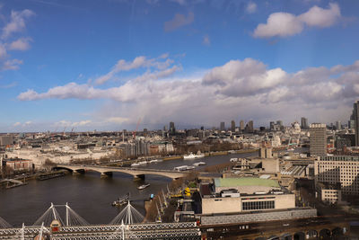 High angle view of buildings against sky