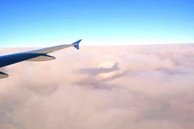 Cropped image of airplane flying over landscape