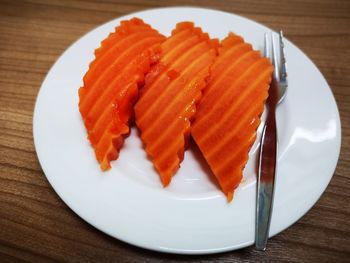 High angle view of food in plate on table