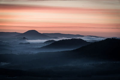 Scenic view of silhouette mountains against sky during sunset