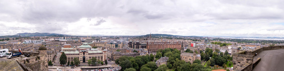 High angle shot of townscape against sky