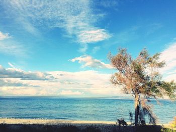 Scenic view of sea against blue sky