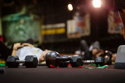 Close-up of lighting equipment on table