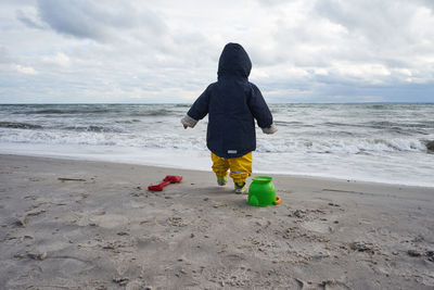 Rear view of boy on beach