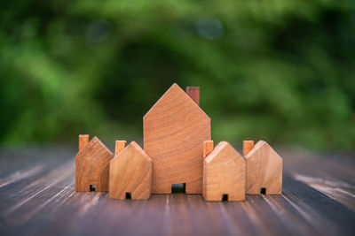 Close-up of model house on table