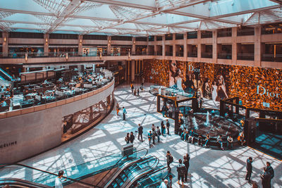 High angle view of people in city