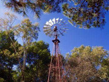 Low angle view of traditional windmill against sky