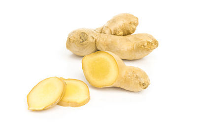 Close-up of bread against white background