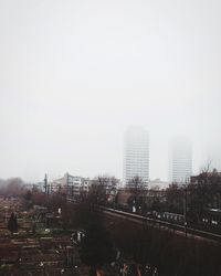 Cityscape against clear sky