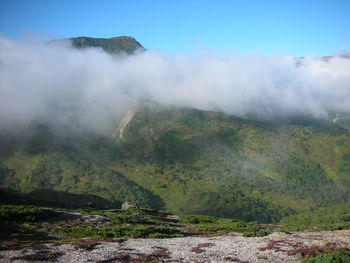 Scenic view of volcanic mountain against sky