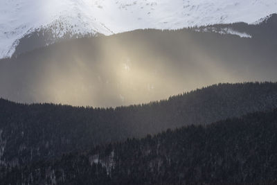 Scenic view of mountains against sky during winter