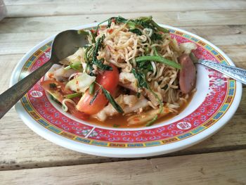 Close-up of meal served on table