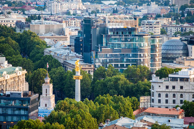 High angle view of buildings in city