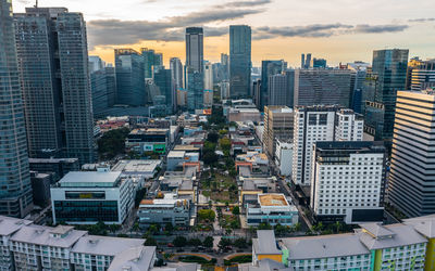 High angle view of buildings in city