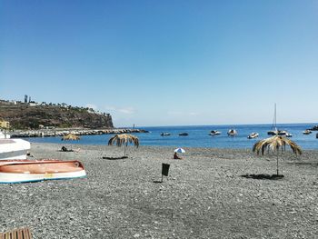 Scenic view of sea against clear blue sky