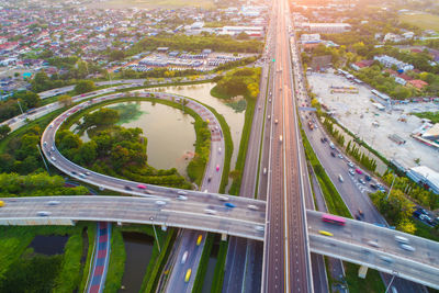 High angle view of cars on road in city