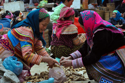 High angle view of people at market stall