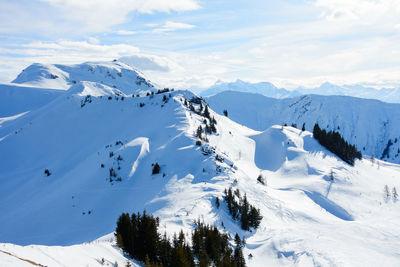 Scenic view of snowcapped mountains against sky