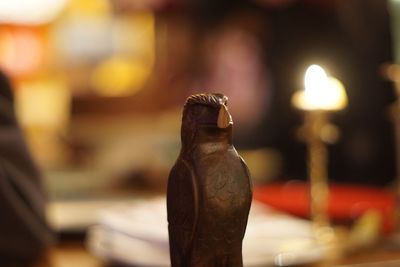 Close-up of statue on table