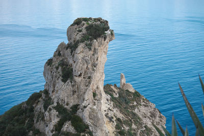 High angle view of rock formation in sea