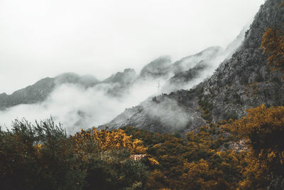 Scenic view of mountains against sky during autumn