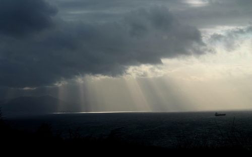 Scenic view of sea against storm clouds