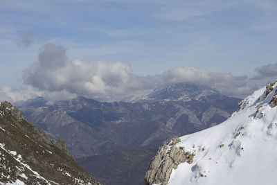 Scenic view of snowcapped mountains against sky