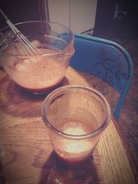 High angle view of drink on table