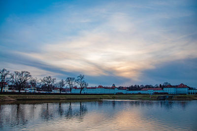 The evening view of nymphenburg palace in germany.