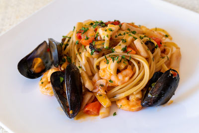 Close-up of seafood served in plate