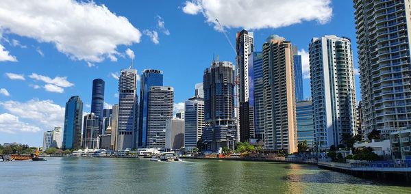 Panoramic view of modern buildings in city against sky