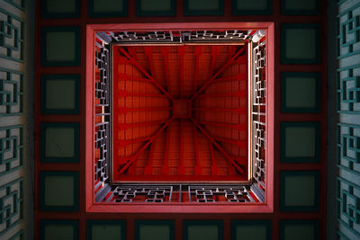 Directly below shot of red ceiling