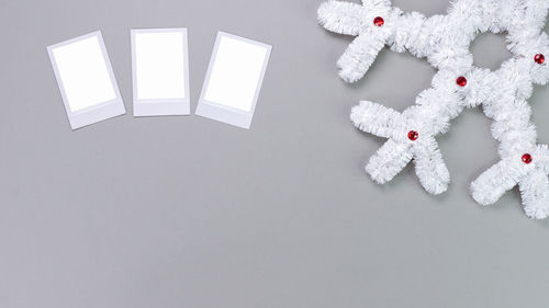 High angle view of christmas decorations on table