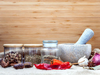 Close-up of various spices on table