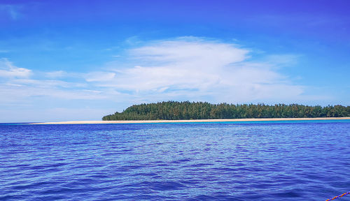 Scenic view of sea against blue sky