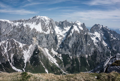 Scenic view of snowcapped mountains against sky