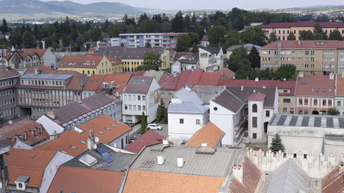 High angle view of buildings in town