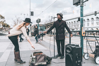 People on street in city