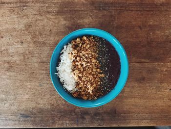 High angle view of breakfast in bowl on table