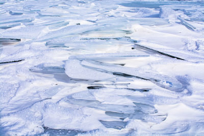 High angle view of snow covered land