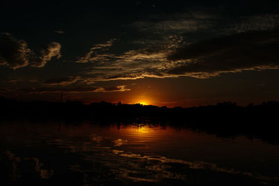 Scenic view of lake against sky at sunset