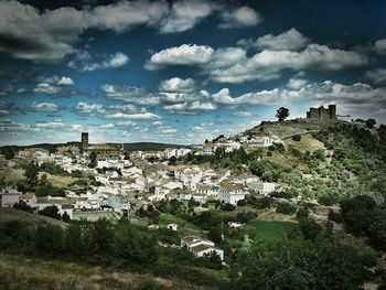 High angle view of townscape against sky