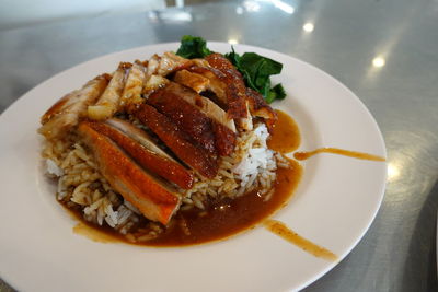 High angle view of meal served in plate