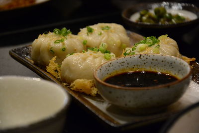 Close-up of served food in plate