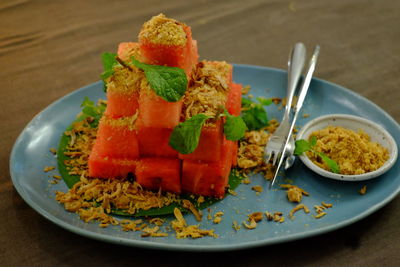 Close-up of meal served in plate